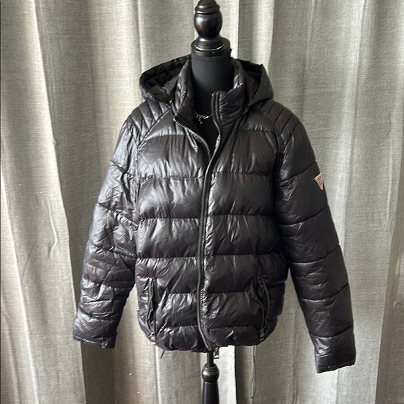 Guess Black Puffer Jacket with Hood - Picture 1 of 4